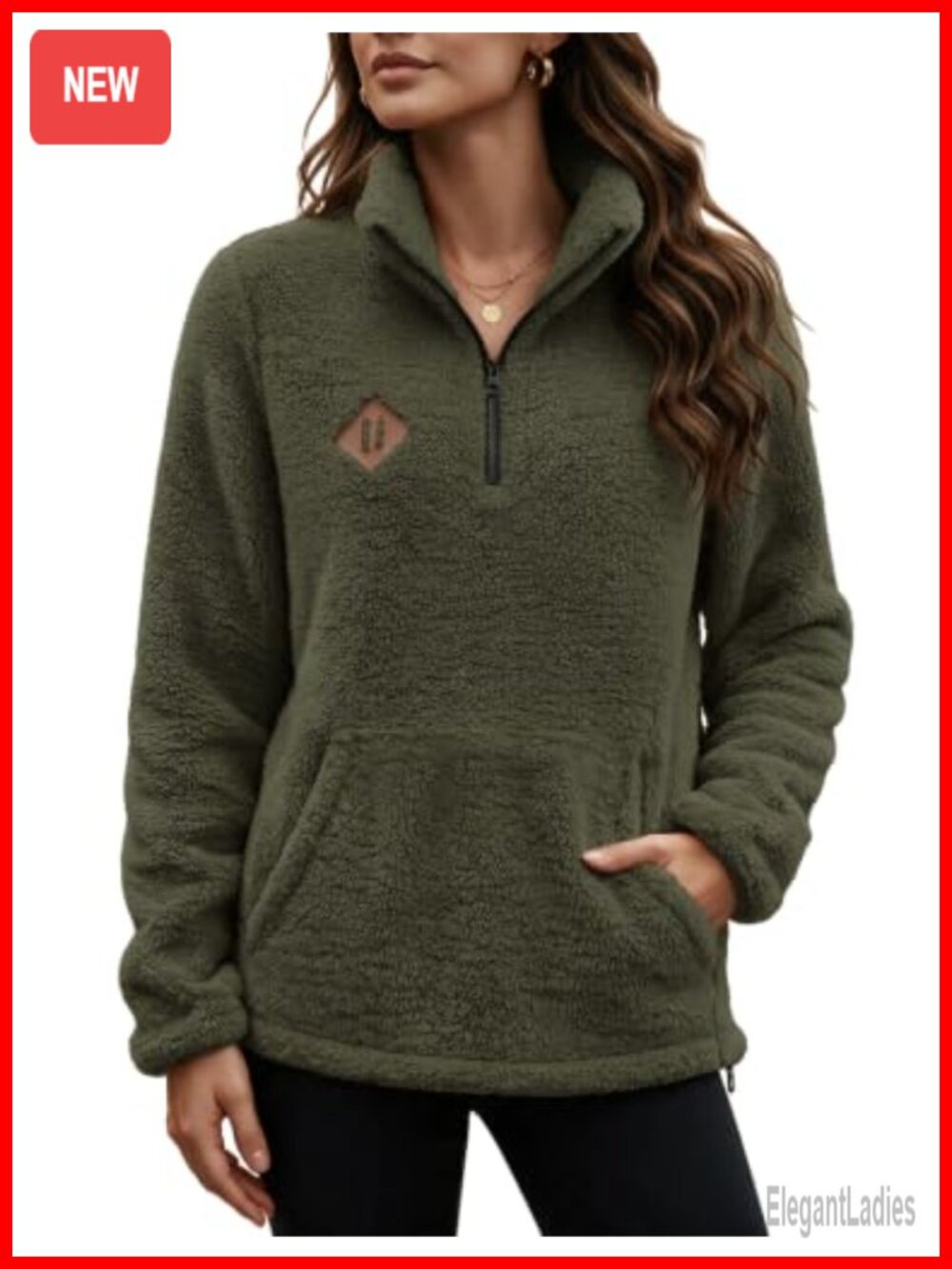 Sherpa Fleece Half Zip Pullover Kangaroo Pocket Sweatshirt
